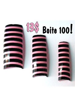 Box 100 Nail Tips * Pink and Black Lined